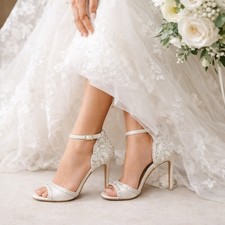 Badgley Mischka Roxy Ankle Strap Ivory Embellished Satin Heels Bridal Sandal