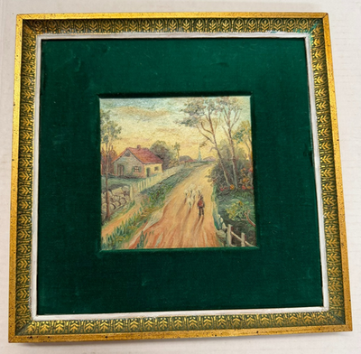 #ad Vintage Oil Painting Rural Landscape Scene Country Path Matted amp; Framed 11quot;x11quot; $169.99