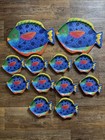 VTG Maret Melamine 2 Large Fish Serving Tray/ 10 Small Plates Colorful Tropical
