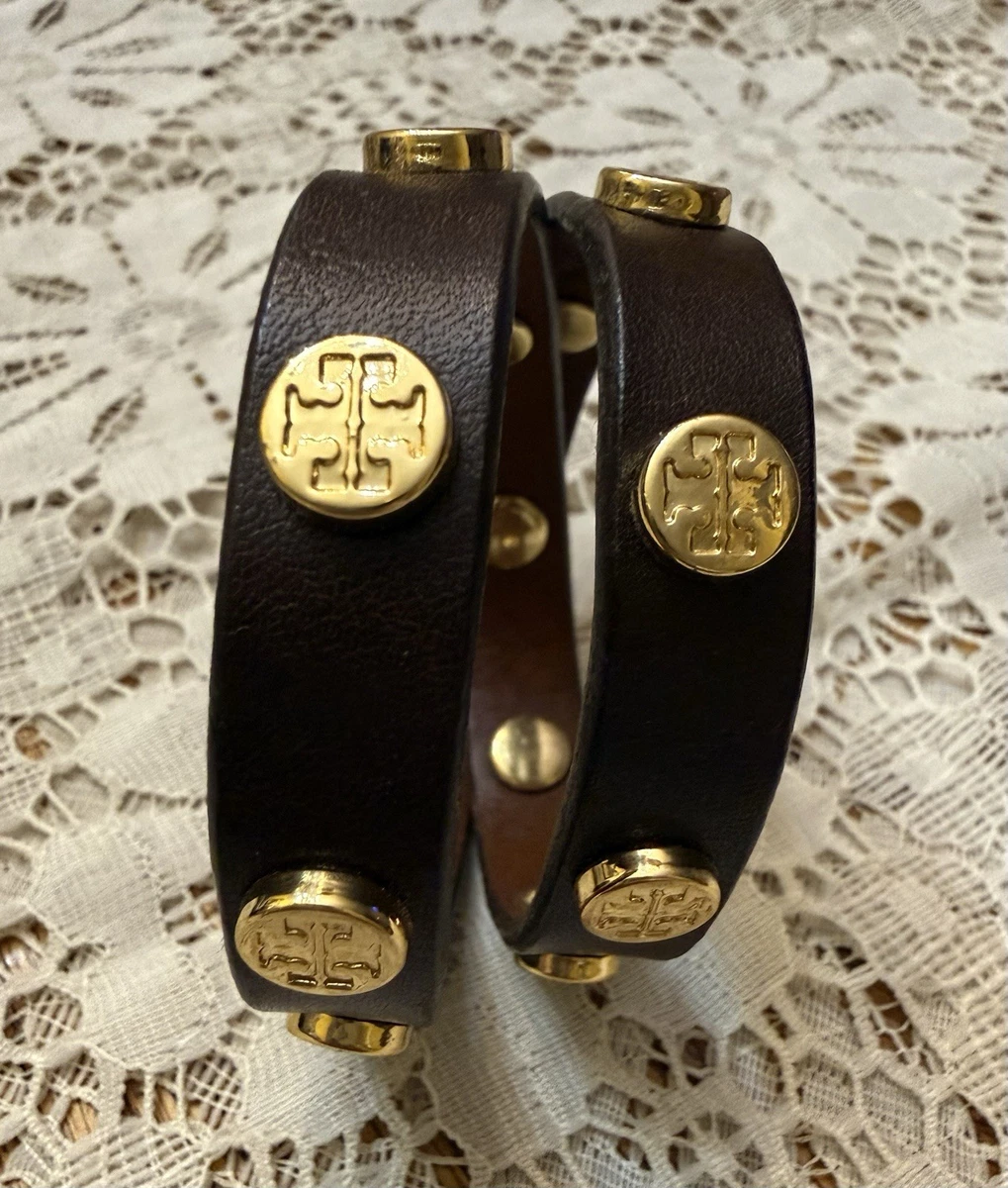 Tory Burch Brown Leather Wrap Bracelet with Gold Accents Tory Burch Wrap Brown Fashion Bracelets for sale | eBay main image 2