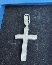 10k white gold natural diamond cross pendant necklace