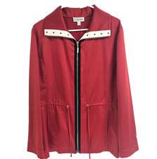 St. John Sport Full Zip Jacket Red Drawstring Silky Cinch Waist Women's Large