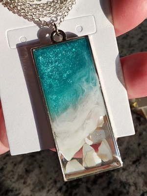 Handcrafted Ocean Resin Bar Rectangle Pendant Necklace 