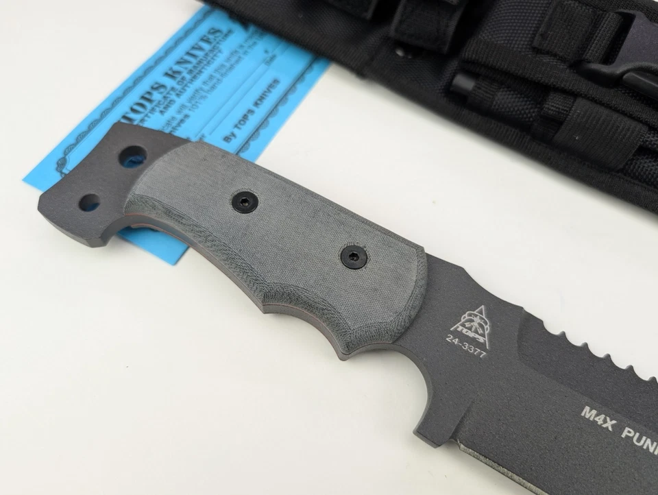 Tops Knives M4X Punisher Knife Sawback Blade Micarta Handles Nylon Sheath USA - Image 3 of 4