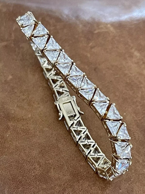 7.76 Ct Trillion Cut Simulated Diamond Tennis Bracelet 14K Yellow Gold Plated