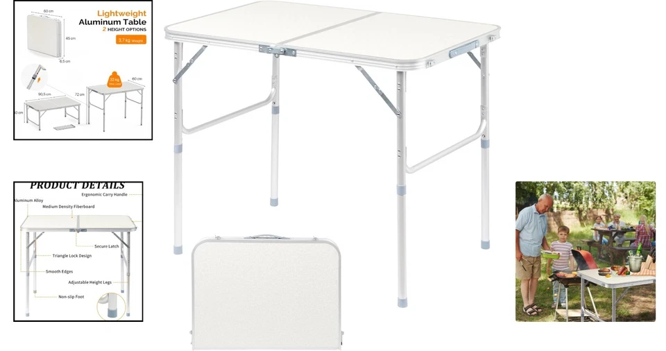 Höhenverstellbarer Klapptisch 90x60cm Gartentisch Outdoortisch wetterfest - Bild 2 von 4