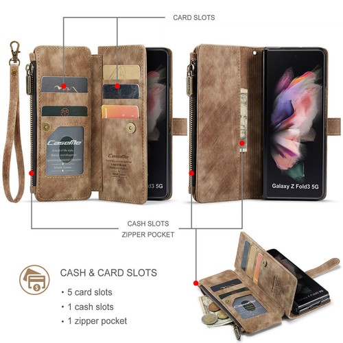Magnetic Zipper Wallet Stand Case w/Strap Fr Samsung Galaxy Z Fold 6 / 5 / 4 / 3 - Picture 30 of 40