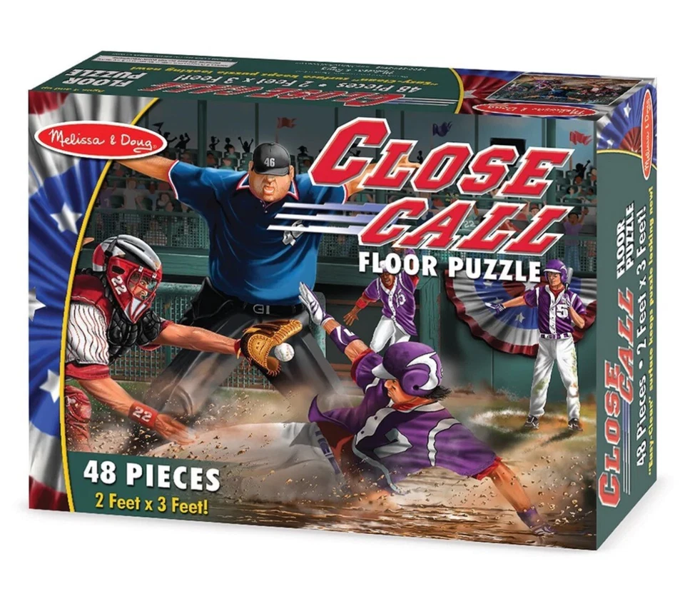 Rompecabezas de piso jumbo de béisbol Melissa & Doug "Close Call" 48 piezas Difícil de encontrar Foto 3 de 4