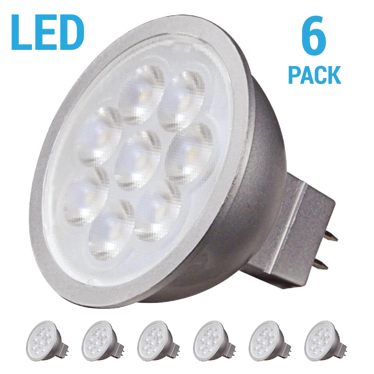 6 Pack Satco S9497 LED 6.5W 12V MR16 2 Pin GU5.3 Silver Back 3500K