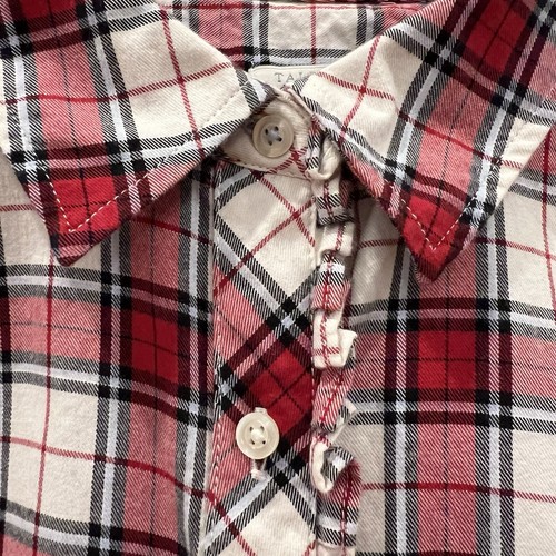 Camisa Top Talbots Mujer 2X Rojo Dorado Metálico Cuadros Abotonados Volantes Suave Preppy - Imagen 4 de 9