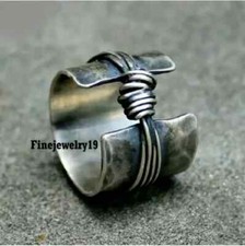 Solid 925 Sterling Silver Wide Band beautiful Handmade Statement Ring Gift AK596