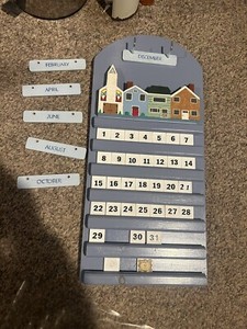 Vintage Wooden Calendar 365 Days 12 Months Homemade Hand painted Sliding Days