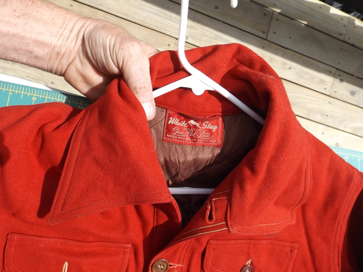 Vtg 1950's White Stag Red Mackinaw Coat Hunters Wool Jen-tel-lite