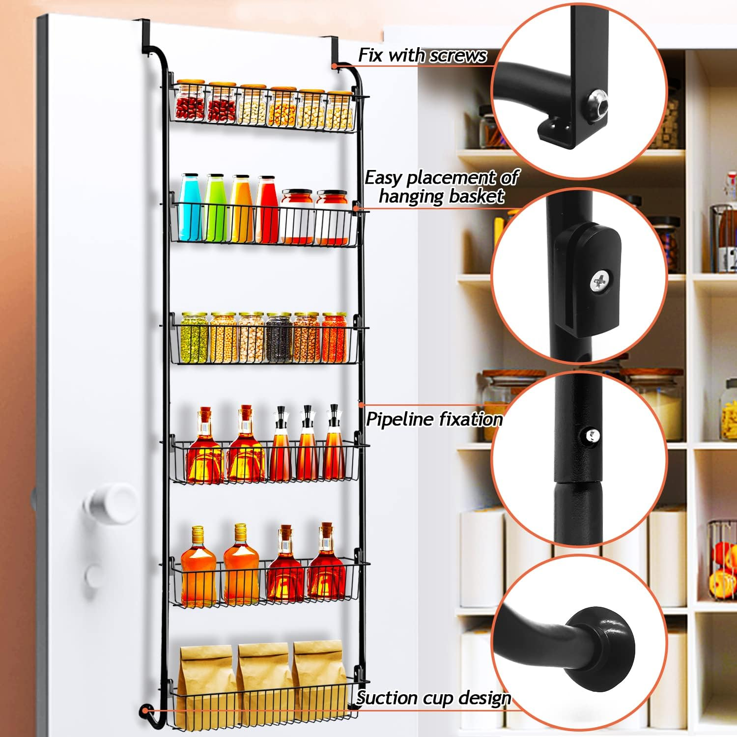 Over the Door 6 Tiers Hanging Shelf Pantry Kitchen Metal Organizer Rack