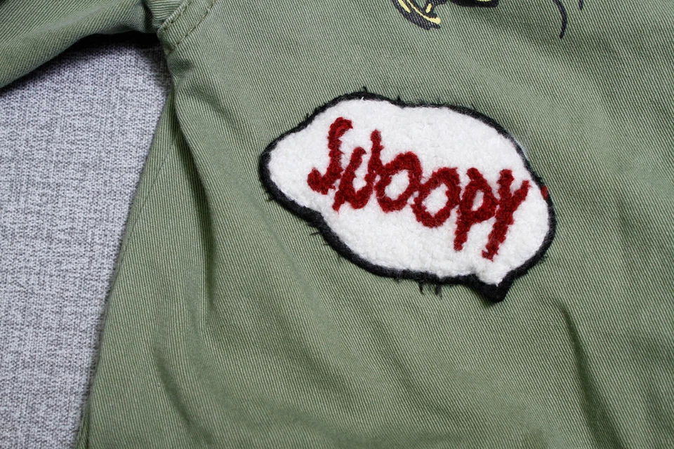 Zara Girls RARE Peanuts Snoopy & Woodstock Green Military Denim Jacket Youth 8 - Image 4 of 4
