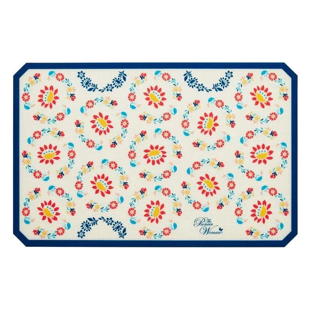 Pioneer Woman Nonstick Silicone Baking Mat Mazie Floral Blue 17"x11" New