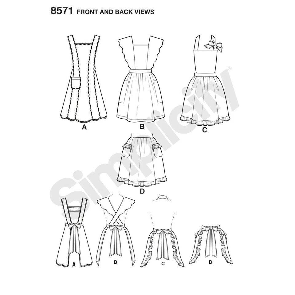 Simplicity 8571 Sm-Lg Vintage 40's Apron Ruffle Scallop Full Half Pocket Pattern - Image 3 of 4
