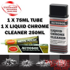 AUTOSOL SOLVO METAL POLISH 75ML TUBE + LIQUID CHROME CLEANER 250ML METAL TIN