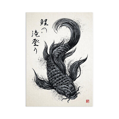 Japanese Koi Carp Art Print Poster Ukiyo-e Style Wall Samurai Lucky Fish  Tattoo