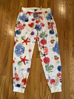 NWT  Jenzie Colorful Sea Beach stretch elastic waist pull on pants 1X