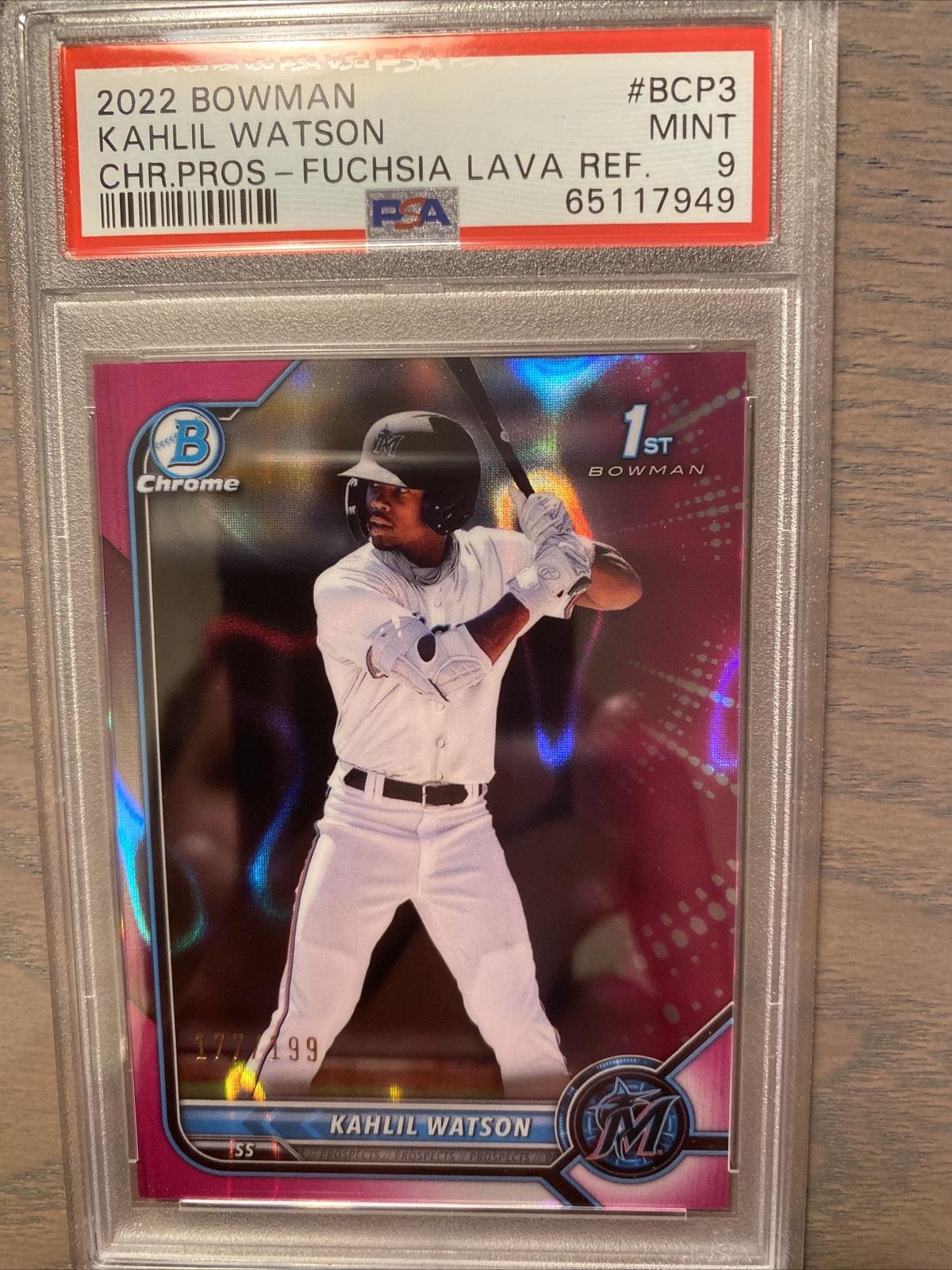 2022 Bowman Chrome Kahlil Watson 1st Fuchsia Lava Refractor #177/199 BCP-3 PSA 9