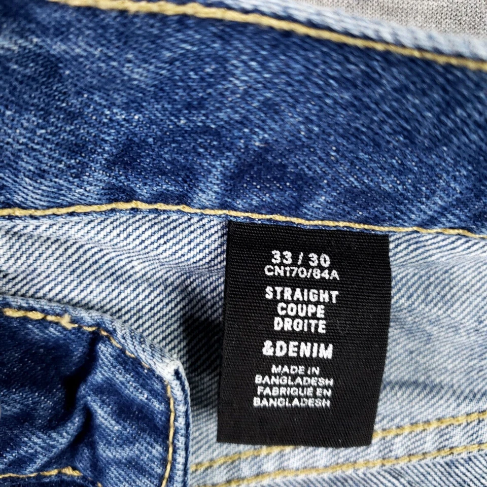 H&M Straight Fit 33x30 Button Fly Blue Jeans Classic Denim Faded Look Wash - Image 3 of 4