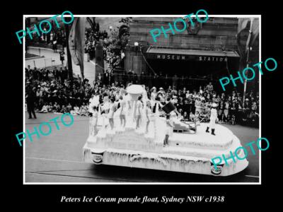 OLD LARGE HISTORIC PHOTO OF THE PETERS ICE CREAM PARADE FLOAT SYDNEY NSW 1938
