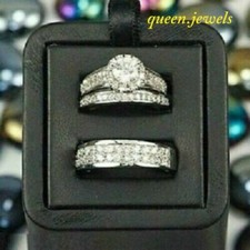 2.31CT Round Cut Lab Created Diamond Wedding Trio Ring Set 14K White Gold Finish