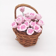 10PC Dollhouse Miniature 1:12 Garden Pink Rose Bouquet Decoration Accessories