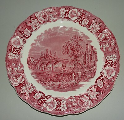 1 Thames River Scenes Palissy Pottery ,,Chertsey Bridge,, Teller 29,5cm Ø rot