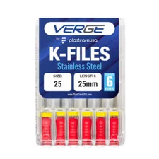 VERGE 25mm Endo K Files, Stainless Steel, #25 Red, 6/Pk