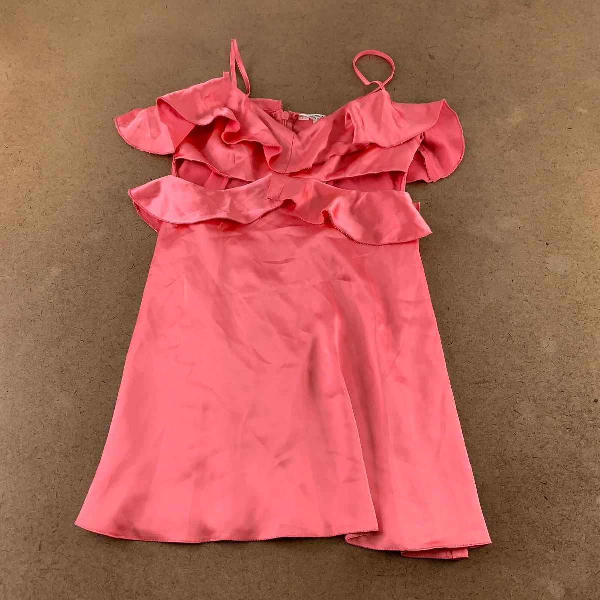 Miss Selfridge Women s Size 6 Coral Satin Frill Detail Cut Out