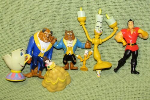 BEAUTY AND THE BEAST LOT OF 8 FIGURES DISNEY TOYS BENDY LUMIERE CHIP GASTON BELL - Afbeelding 1 van 10