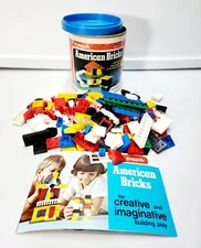 Vintage Playskool American Bricks W/ Tin And Ideas Booklet (1976)