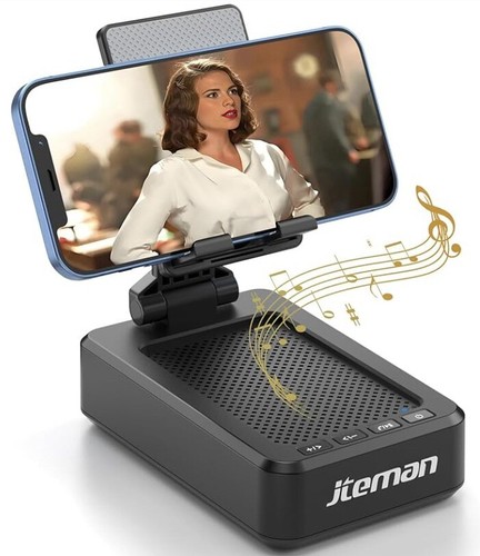 Cell Phone/Tablet Stand, Wireless Bluetooth Speaker, Rechargeable, HD Surround - Photo 3 sur 9