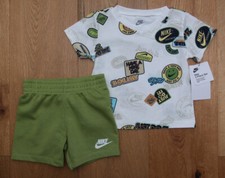 Nike Baby Boy 2 Piece Shirt  Shorts Set  Ivory, Pear Green and Multi Color