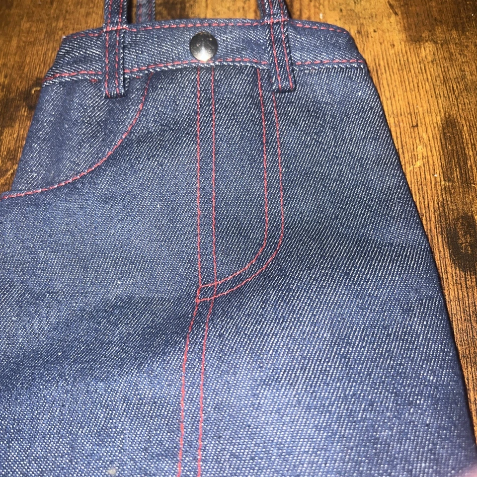 Cartera Jean Vintage Azul Oscuro, Dos Bolsillos, Nylon Interior, Cierre a Presión, 2 Asas Foto 3 de 4