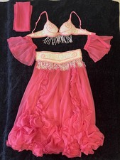 Handgefertigtes rosa-weißes BH und Gürtel Set Bauchtanz Profi Kostüm