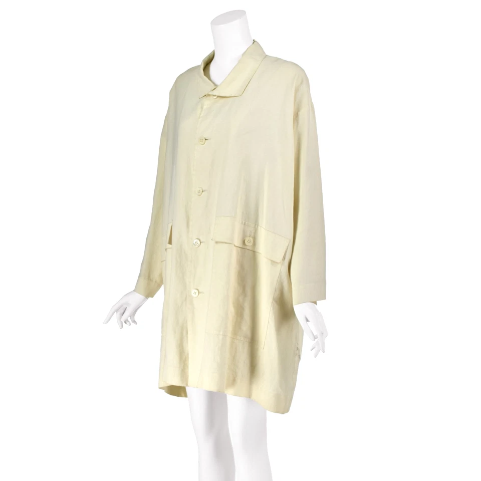 ESKANDAR Vintage Coated Ivory Linen Outerwear Jacket with BIG Patch Pockets OSFM - Image 3 of 4