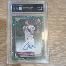 Topps 2024 Bowman Chrome Draft Sapphire Cole Mathis Green Auto /99 RC 9.5