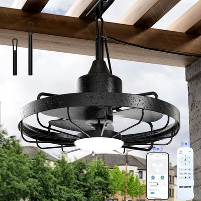 20   Outdoor Ceiling Fan with Light, Waterproof Smart Caged Ceiling Fan with ...
