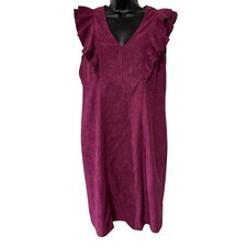 Jade Melody Tam Magenta Faux Suede Ruffle Sleeve V-Neck Shift Dress Large
