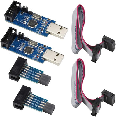 2PCS USBASP ISP Downloader Programmer Microcontroller Module + 10Pin to 6Pin Ada