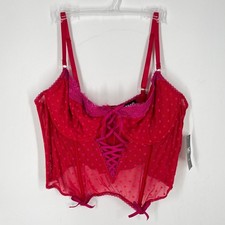 INC International Concepts Red Polka Dot Lace Up Mesh Bustier Top XL New