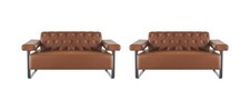 Braun Chesterfield Ledersofas Edelstahl Original Modern 2-Sitzer Knopf