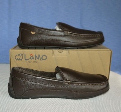 LAMO GRAYSON Premium Leather Slipper Sheepskin Footbed Men's 11M Chocolate Brown