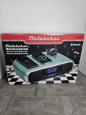Studebaker Workstation Hi-Fi CD Clock Radio Bluetooth FM Wireless Charging Blue