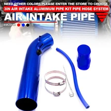 3 inch 76mm Universal Aluminum Blue Cold Air Intake Pipe Induction Kit + Clamps