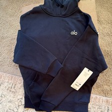 Alo Yoga Accolade Women's XS Navy Fleece Pullover Hoodie Hooded Logo NWT