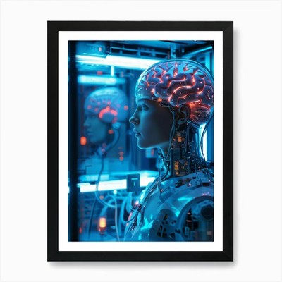 Futuristic Brain Interface Featurin Framed Wall Art Poster Canvas Print Picture